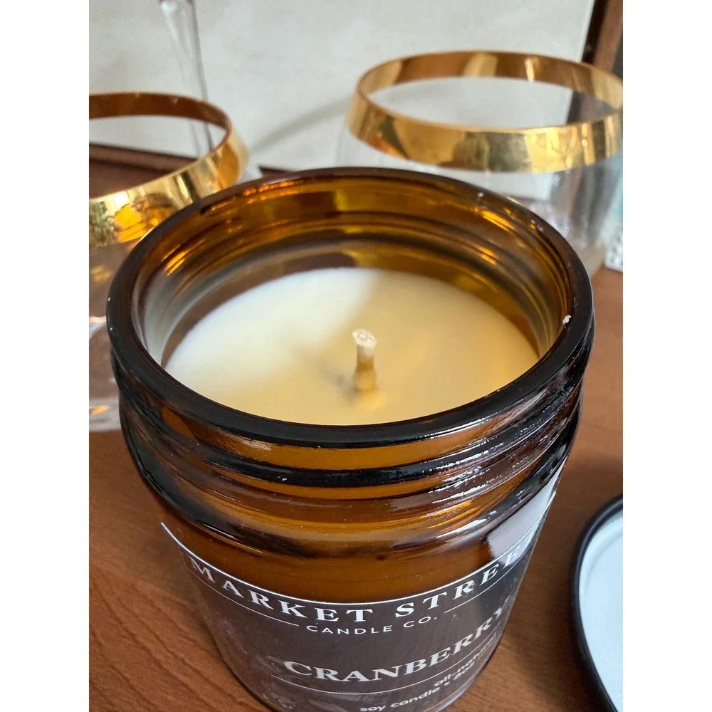 Market Street Candle Co Cranberry 8oz Amber Soy Candle All Natural Wax Jar